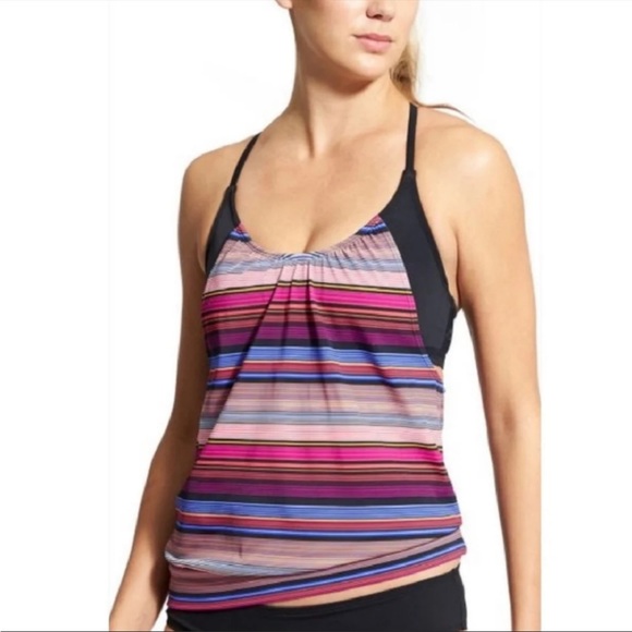 Athleta Capri Stripe Blousy Tankini, Purple, Sz 34D/DD - Picture 6 of 6